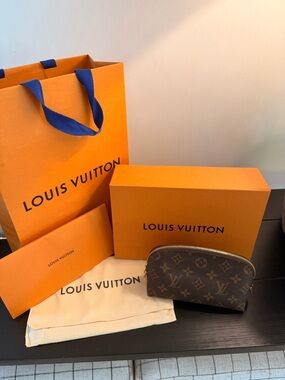 Louis Vuitton Monogram Cosmetic Pouch with Orange Packaging